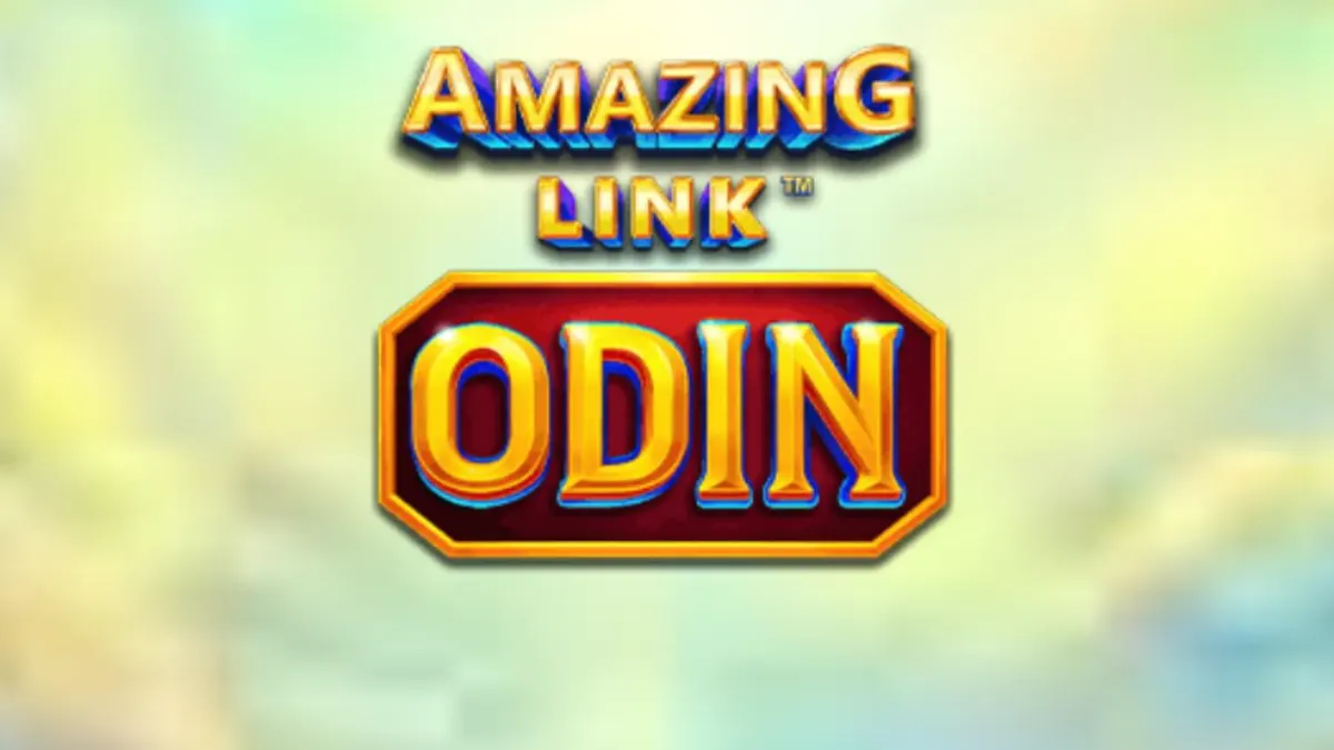 Ilustrasi slot Amazing Link Odin menampilkan Odin di takhta langit dengan simbol-simbol Nordik dan koin emas.