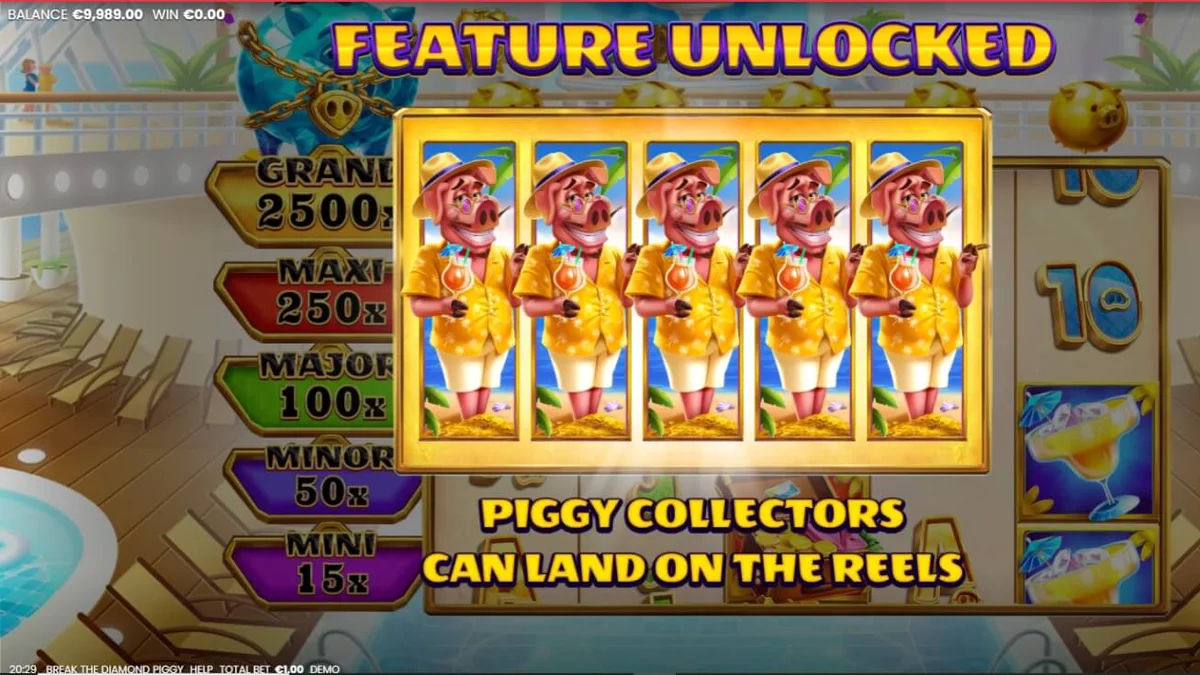 Tampilan visual slot Break the Diamond Piggy dengan tema kapal pesiar mewah